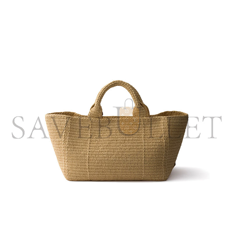 PRADA LARGE CROCHET TOTE BAG WITH LEATHER DETAILS 1BG635 (35*23.5*22cm)
